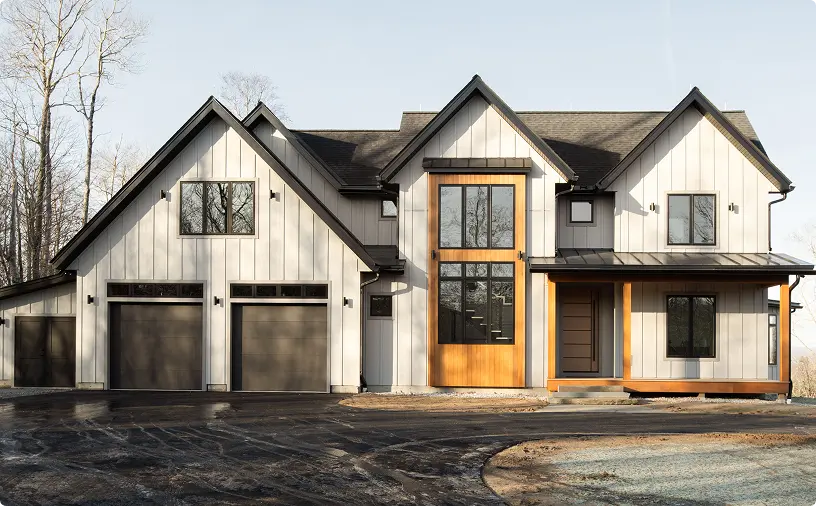 ICON was used to create striking contrast and warmth around the entrance of this custom  Peterborough, NH home build by LR3. 